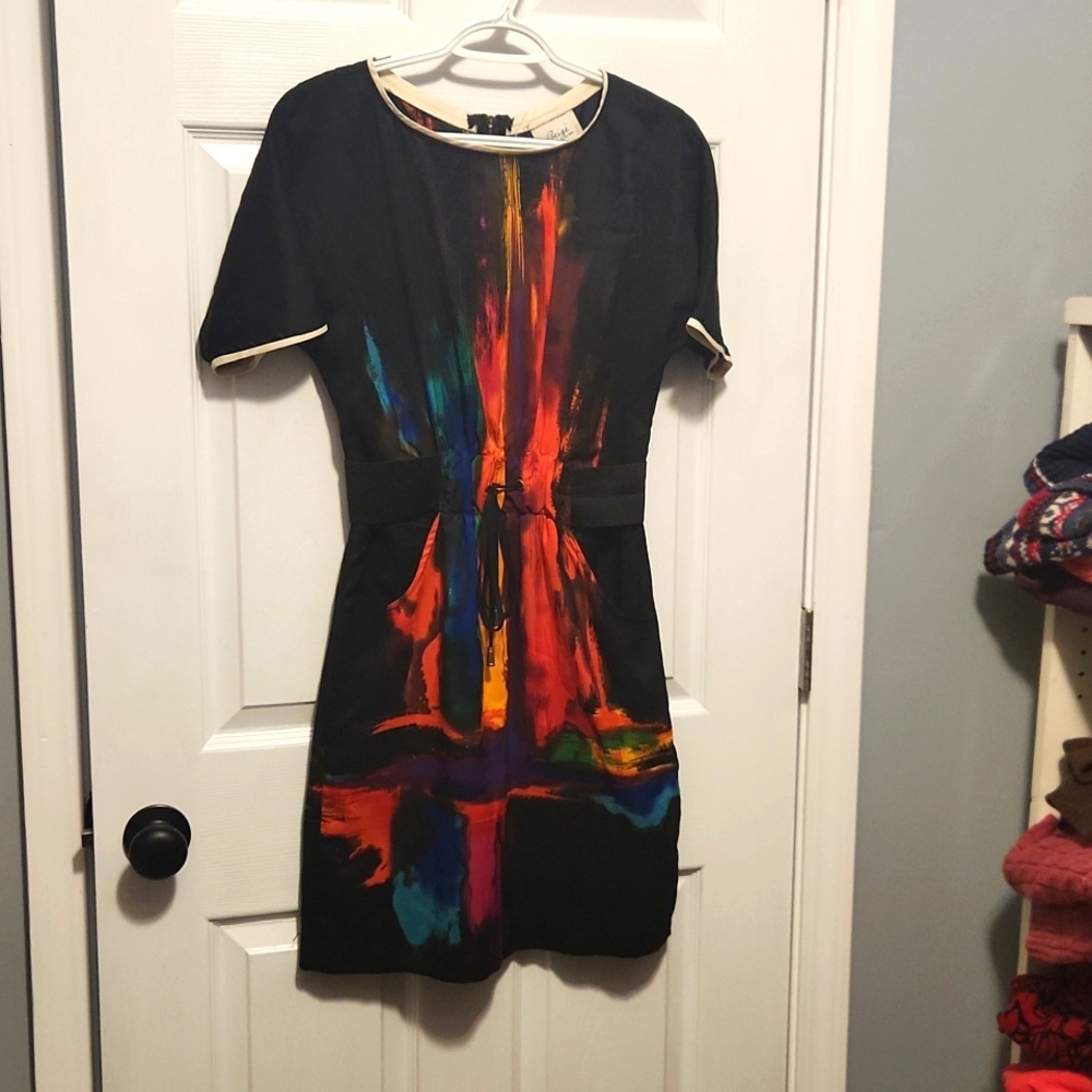 Beige by Eci dress Women's size 2. Colorful abstract drip print